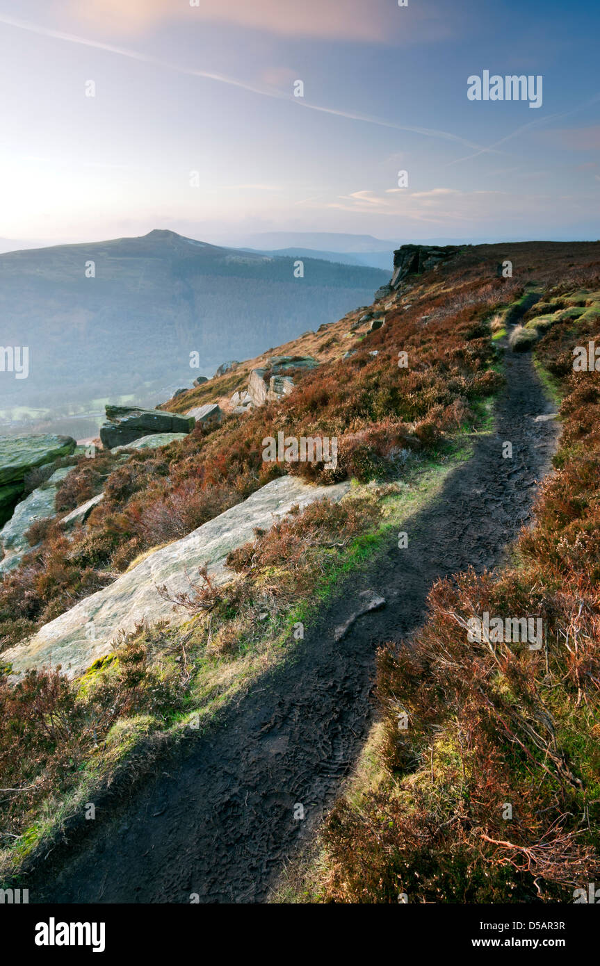 View from the footpath along Bamford Egde towards Win Hill, The Peak District National Park. Stock Photo