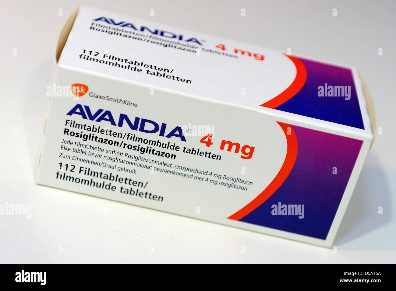Illustration - A package of the diabetes drug Avandia by the manufacturer GlaxoSmithKline lies on the counter of a pharmacy in Frankfurt, Germany, picture taken on 13 July 2010. GlaxoSmithKline are said to have kept negative test results to the medicament, which is also being sold in Germany, secret from the public for years. According to a report from the New York Times, the compa Stock Photo