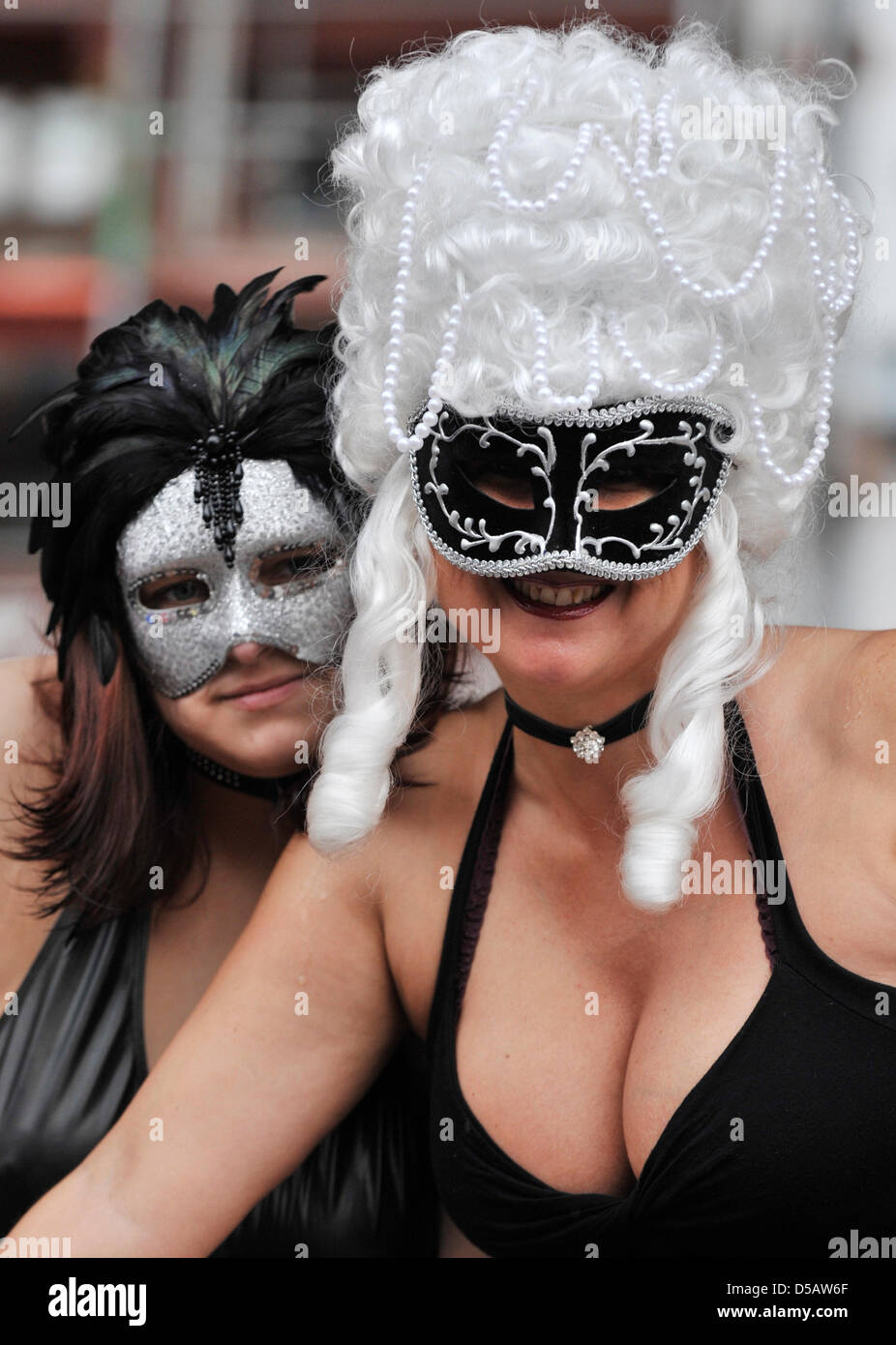 Dressed-up people party at the Christopher Street Day (CSD) in Frankfurt Main, Germany, 17 July 2010. The CSD is held in memory of the first big uprising of homosexuals against police assaults that took place in New York's Christopher Street in Greenwich Village on 28 June 1969. Photo: BORIS ROESSLER Stock Photo