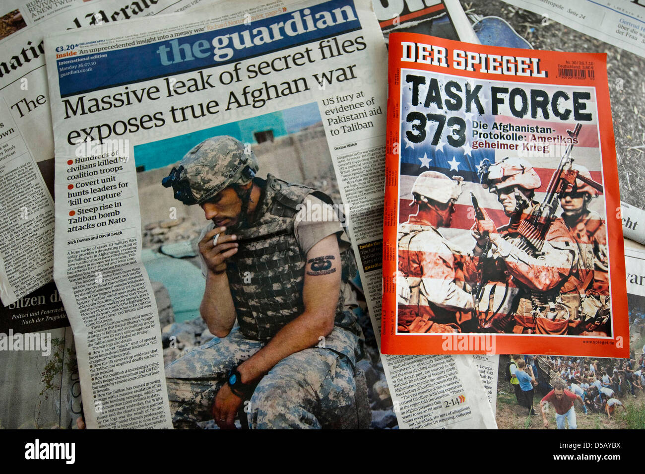 Front pages of the British daily 'The Guardian' and German weekly 'Der  Spiegel' are captured in Berlin, Germany, 26 July 2010. An estimated 90,000  secret US military records about the war in