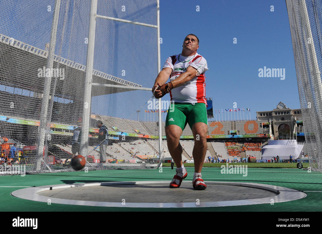 Hungarian hammer thrower Krisztian Pars throws the hammer at the