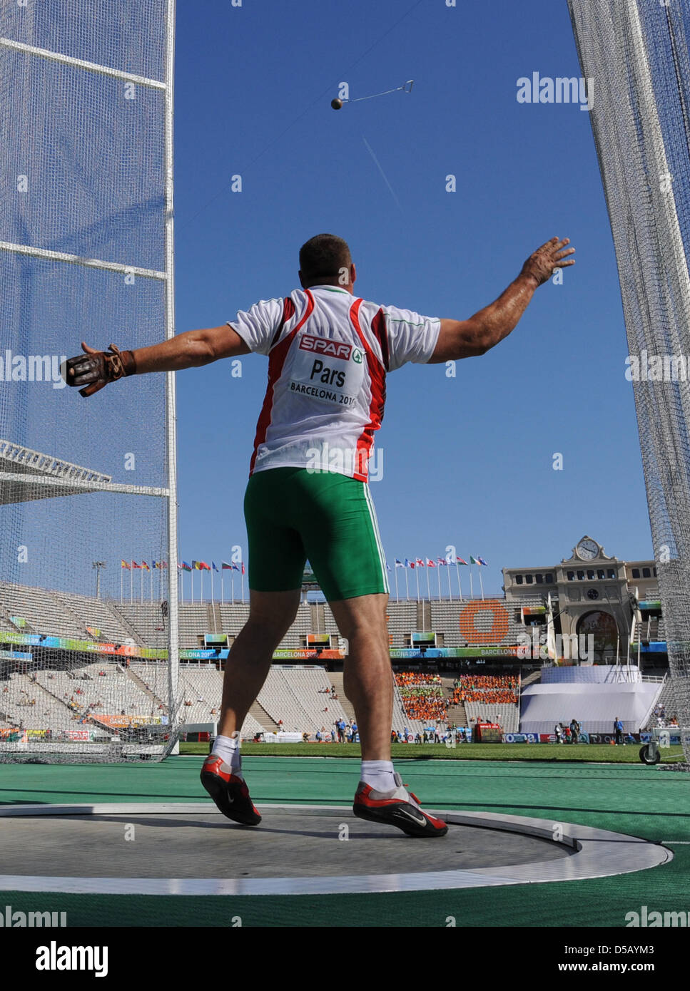 Hungarian hammer thrower Krisztian Pars throws the hammer at the