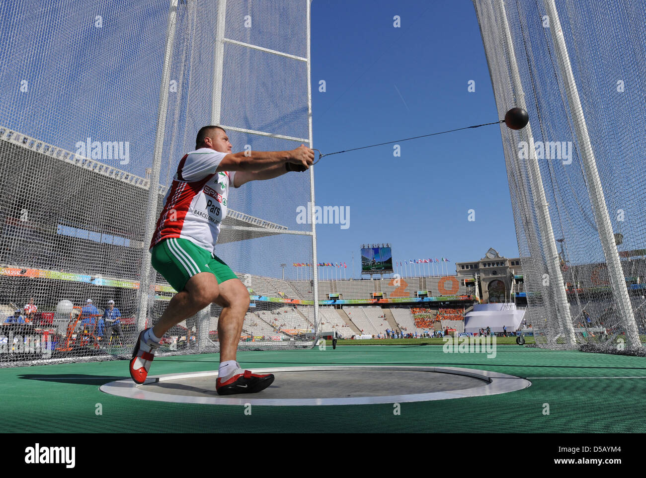 Hungarian hammer thrower Krisztian Pars throws the hammer at the