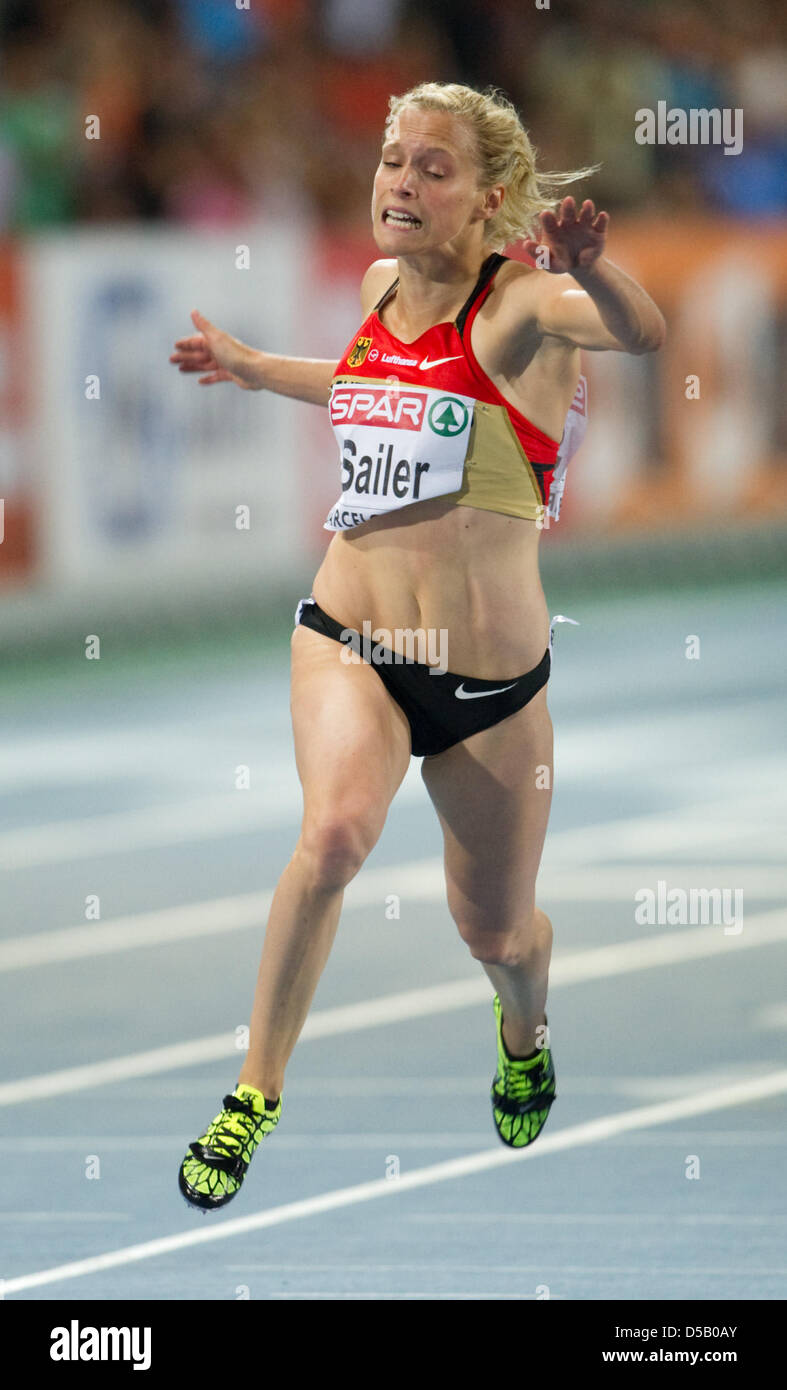 German runner Verena Sailer wins the 100 metres at the Olympic stadium  Lluis Companys during the European Athletics Championships in Barcelona,  Spain, 29 July 2010. Photo: Bernd Thissen Stock Photo - Alamy