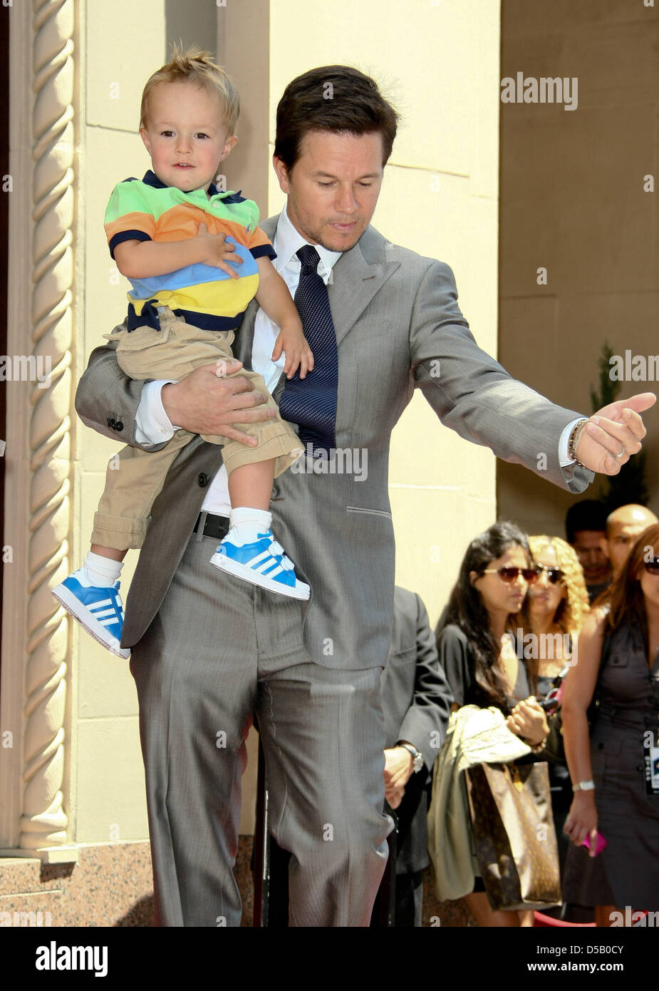 US actor Mark Wahlberg and his son Brendan attend the ceremony for Wahlberg's new star on the Hollywood Walk of Fame in Los Angeles, USA, July 29, 2010. Photo: Hubert Boesl Stock Photo