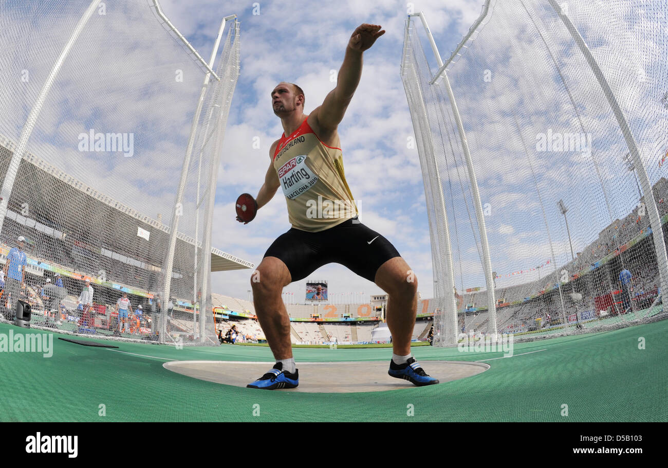 German discus thrower Robert Harting throws during the European