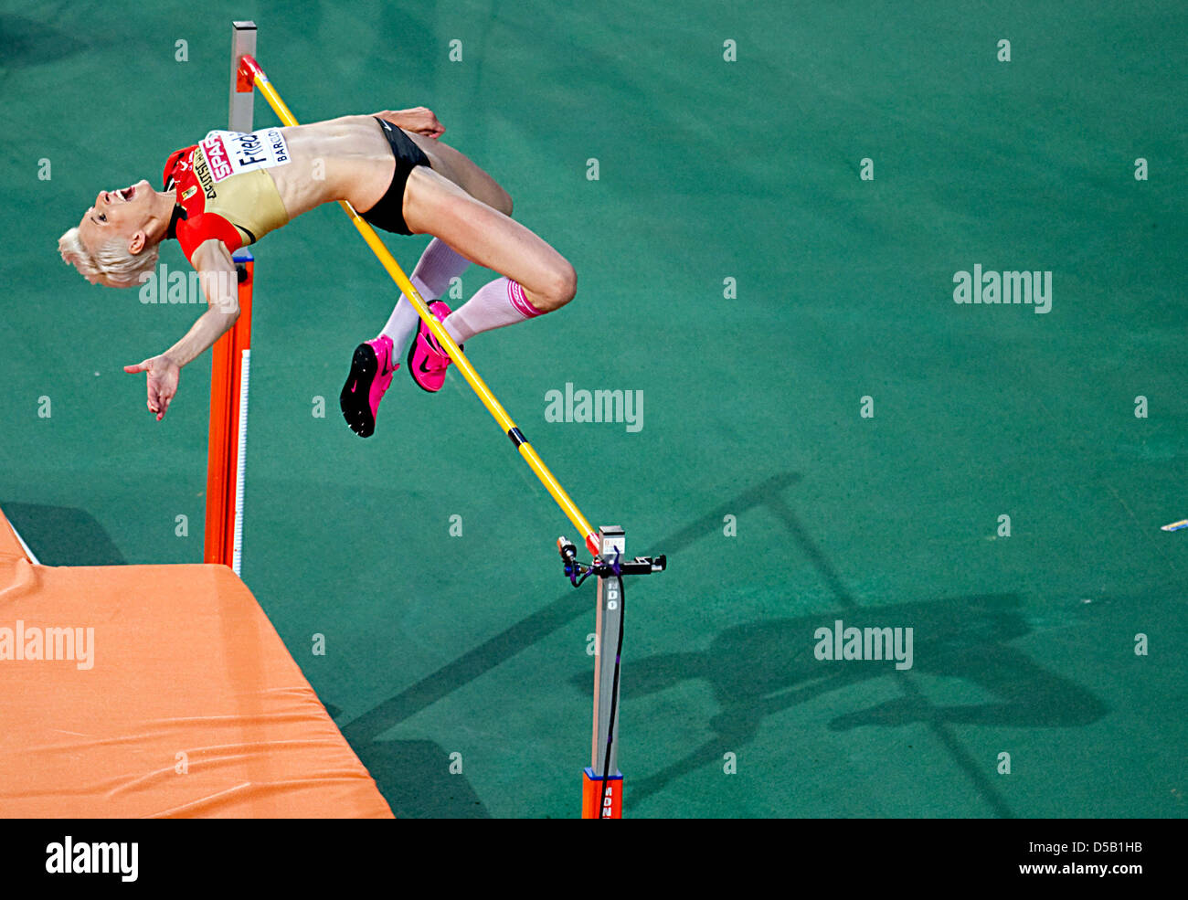 German high jumper Ariane Friedrich clears the bar in the women's high