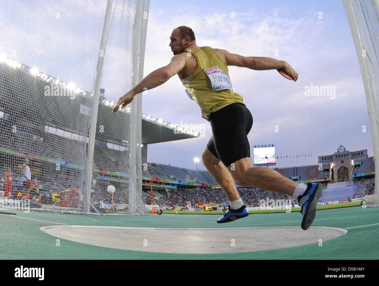 German discus thrower Robert Harting throws at the European Athletics