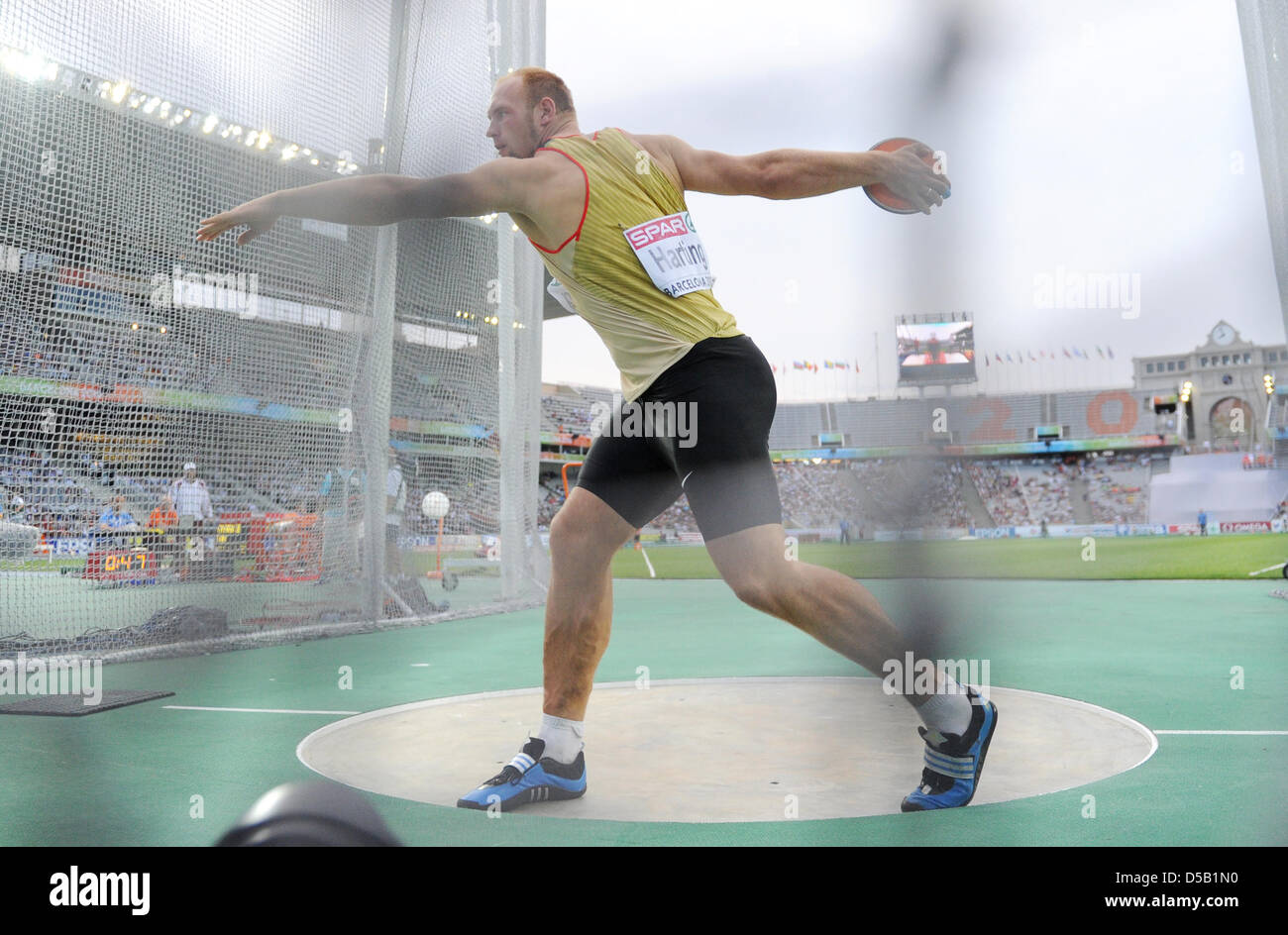 German discus thrower Robert Harting throws at the European Athletics