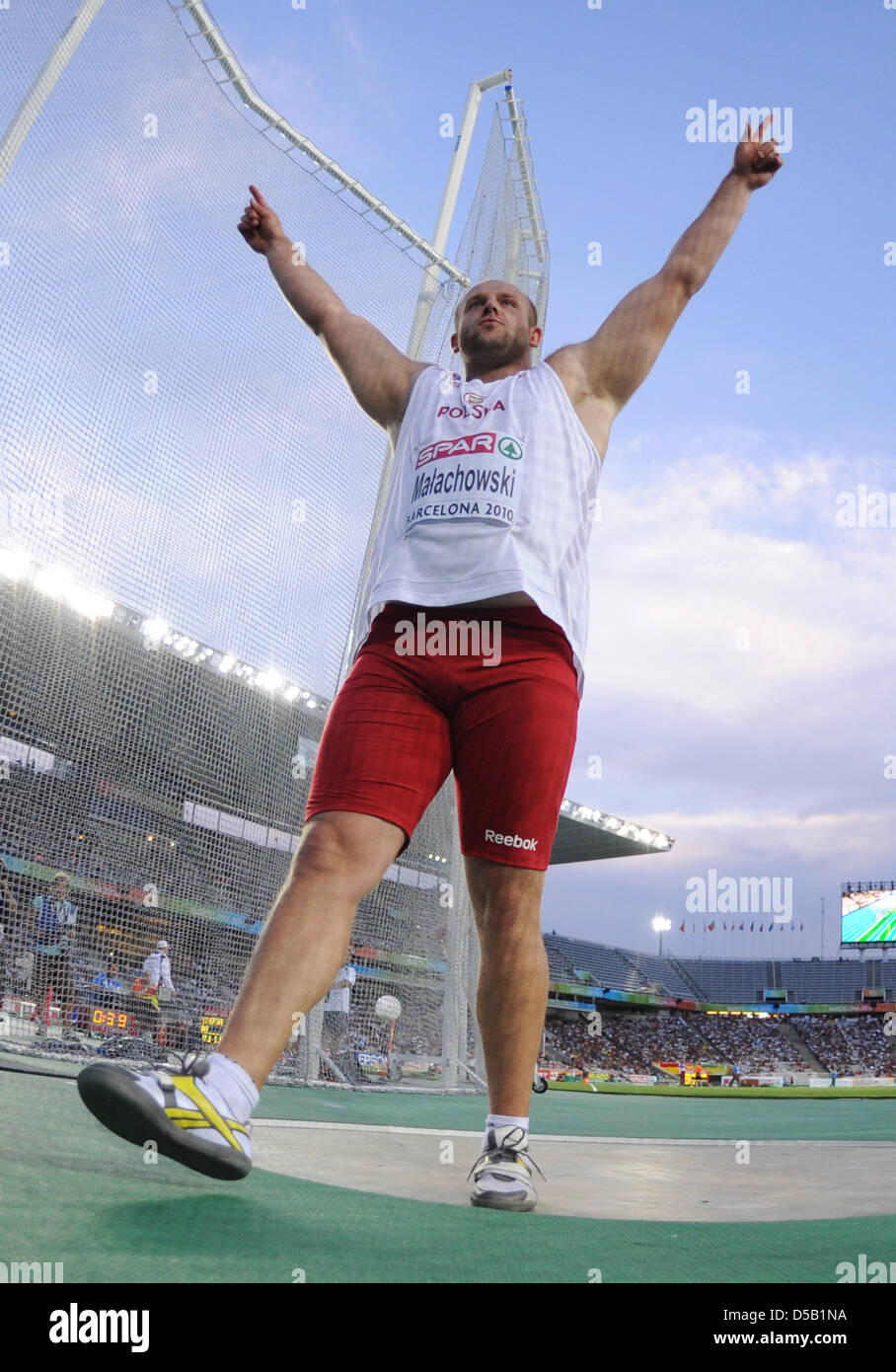 Polish discus thrower Piotr Malachowski after a throw at the European Athletics Championships in
