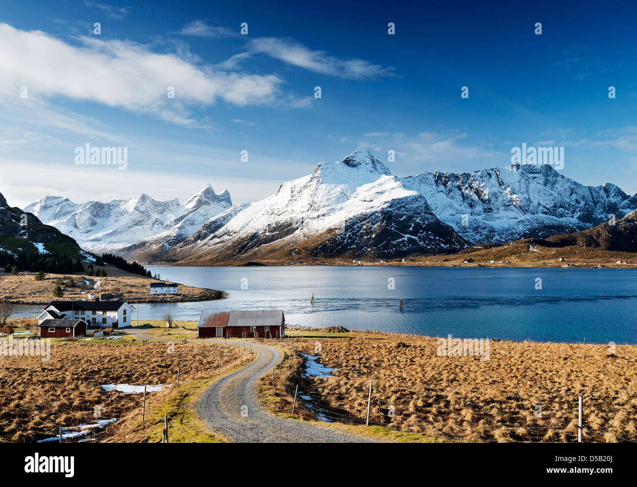 A view looking up Selfjorden from Straumsnes on the Lofoten islands, Norway Stock Photo