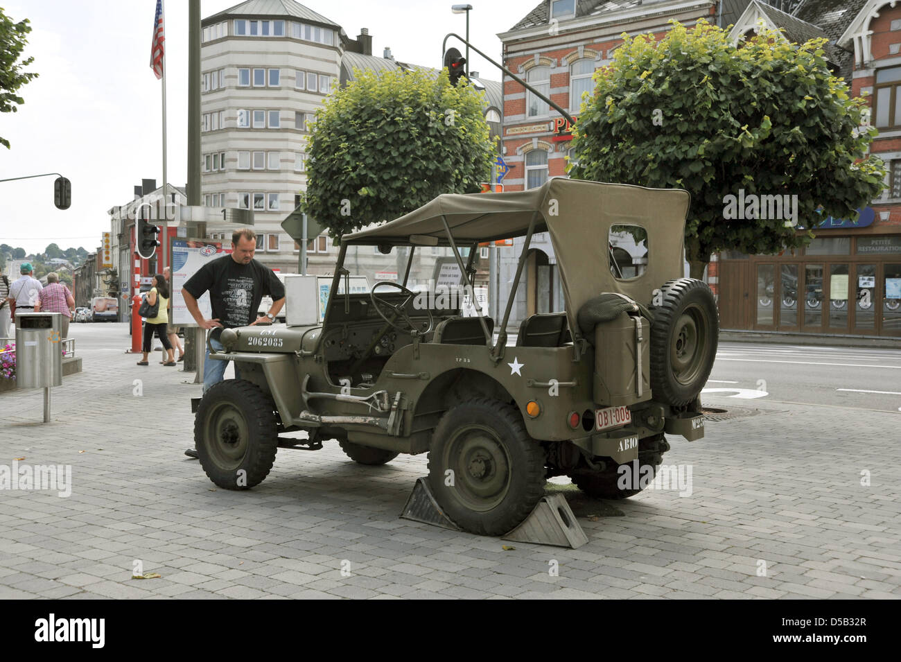 A US Willy?s jeep stands on the McAuliffe square in Bastogne, Belgium, August 2009. US army General Anthony Clement McAuliffe was a war hero of the battle in Bastogne and became famous for answering ?Nuts? to the German demand for capitulation on 22 December 1944. The allied victory in Bastogne is considered a turning point in Word War II and opened the way into Germany. Photo: Rom Stock Photo