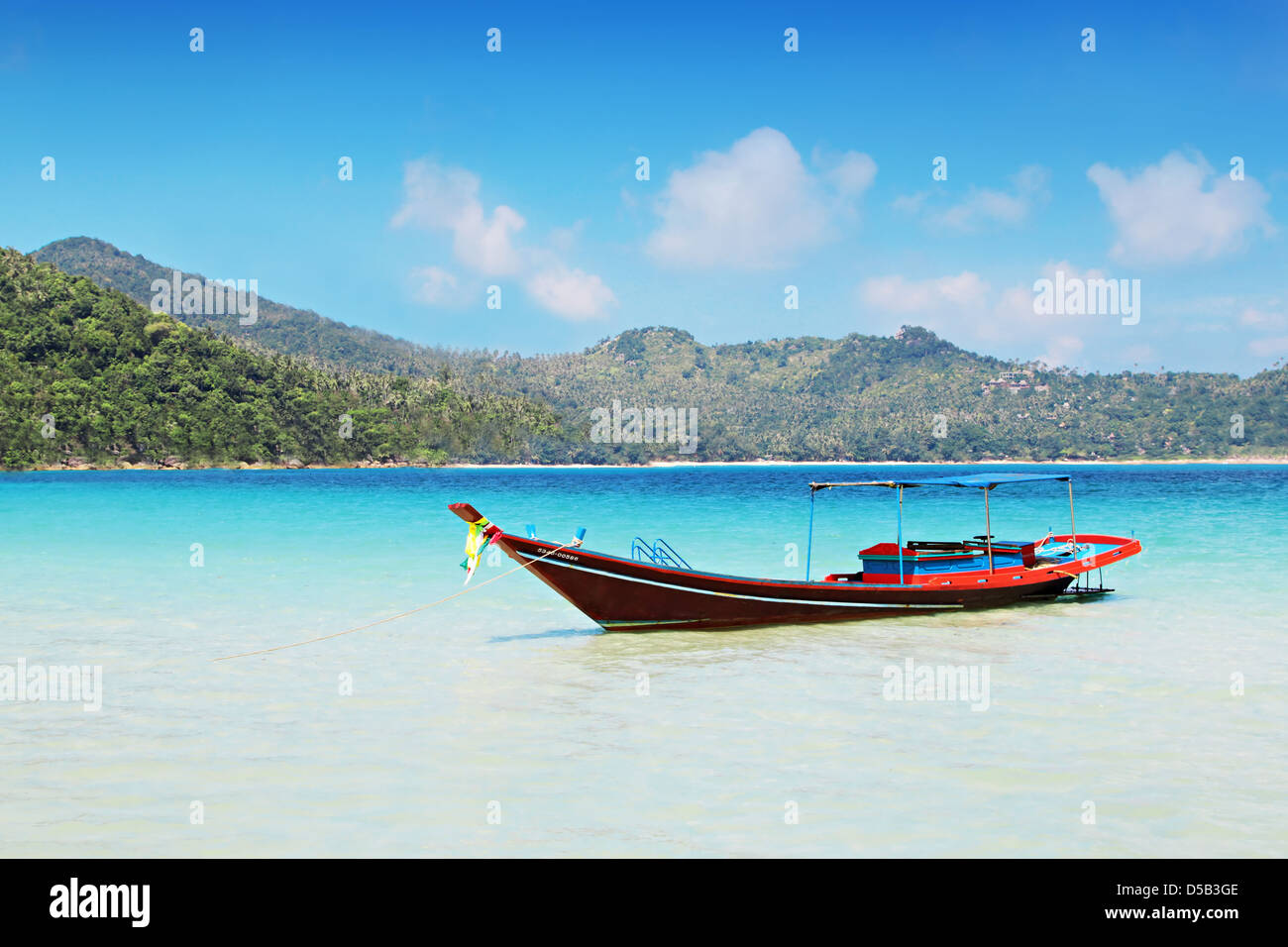 Long tail boats at the beach, Thailand Stock Photo