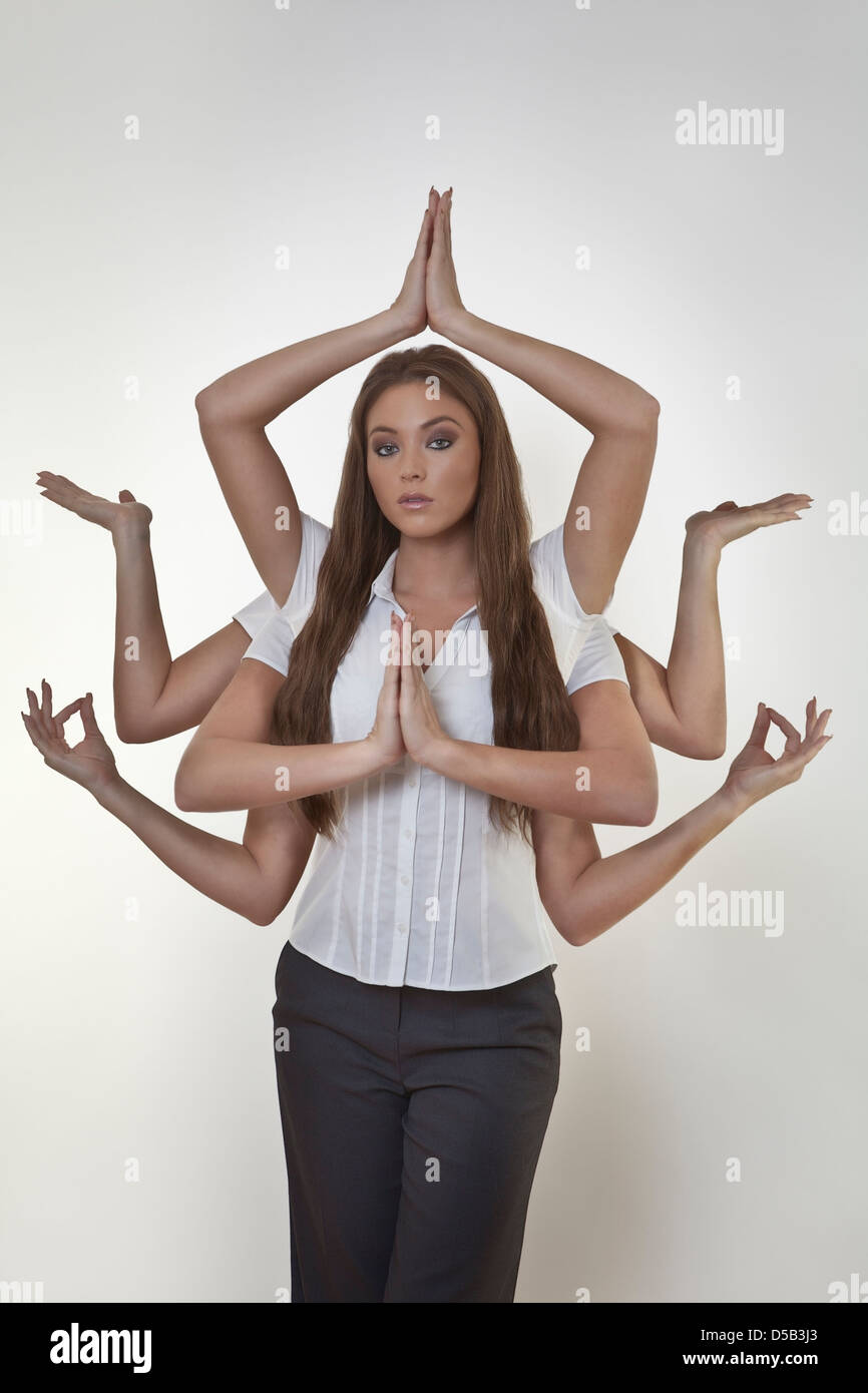 woman with many arms meditating Stock Photo Alamy