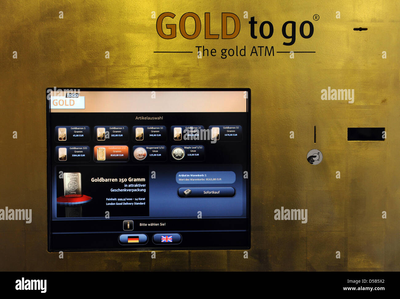 The picture features a Gold-to-go dispenser in Reutlingen, Germany, 2 June  2010. In contrast to common expectations this machine dispenses gold  instead of coffee, condomes and chewing gum. Of the two existing