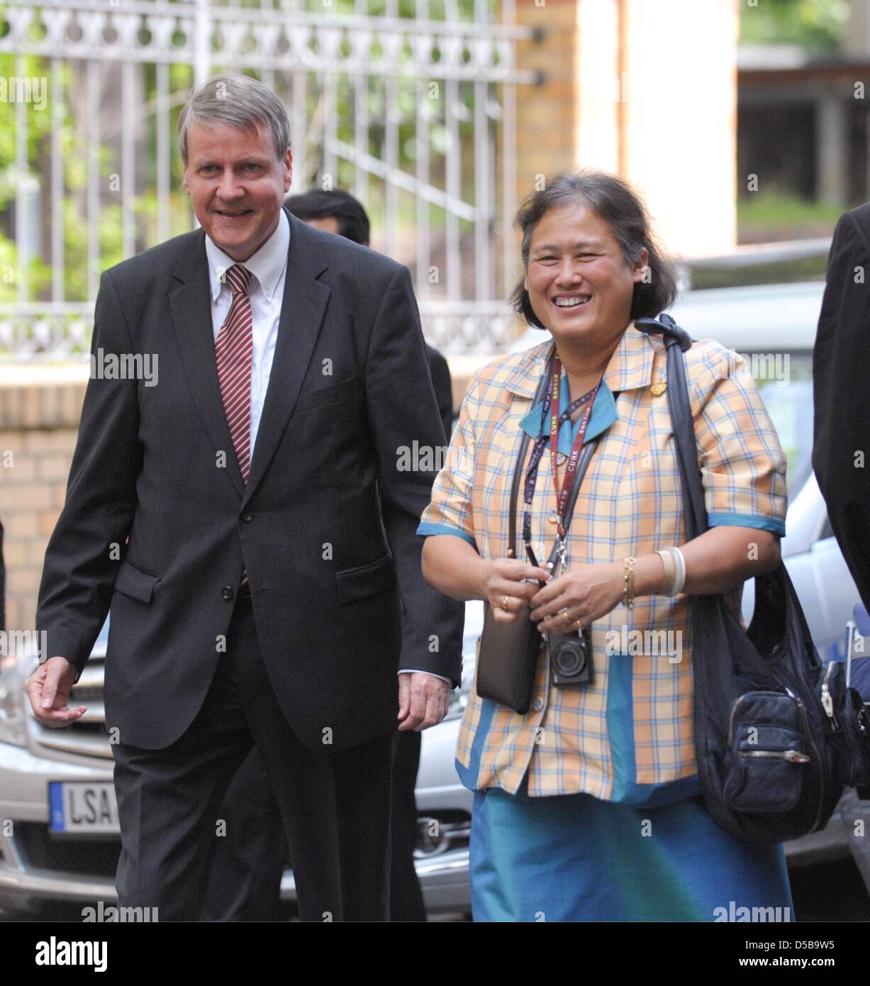 Thai Princess Maha Chakri Sirindhorn (R) is welcomed by Joerg Hacker (L), President of National Academy of Science Leopoldina, to Loepoldina adacemy in Halle Saale, Germany, 16 August 2010. The Princess informs herself on German education and research system as it is the Princess's main area in Thailand. After the visit to Leopoldina, Princess Maha Chakri Sirindhorn visits art muse Stock Photo