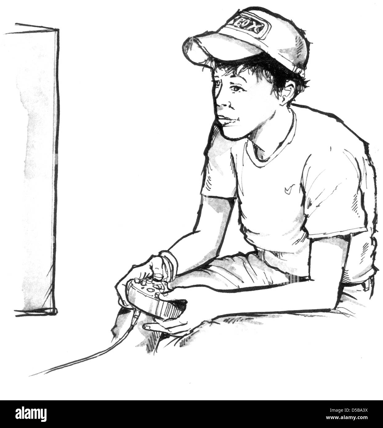 Drawing examples of playing computer games portrayed by boys