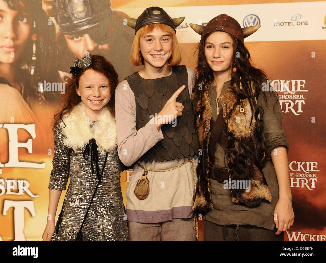 Jadea Mercedes Diaz, Jonas Haemmerle and Valeria Eisenbart at the premiere of the movie 'Wickie auf grosser Fahrt' at Mathaeser Stock Photo