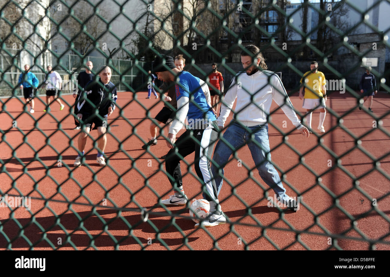 Berlin, Germany, Soccer players on a football field Stock Photo