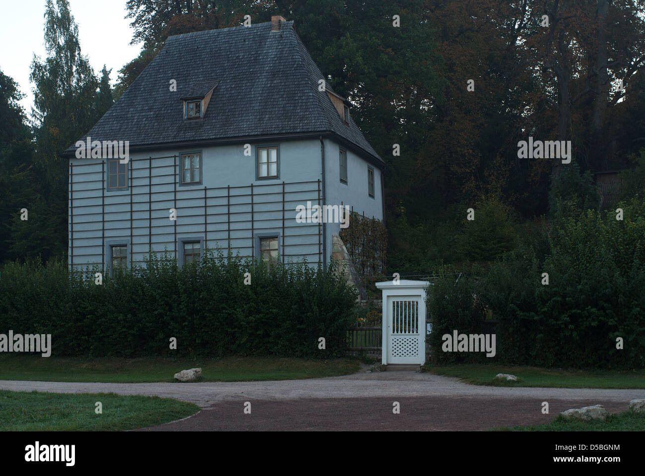 Weimar, Germany, the autumnal park on the Ilm with Goethe's garden house Stock Photo