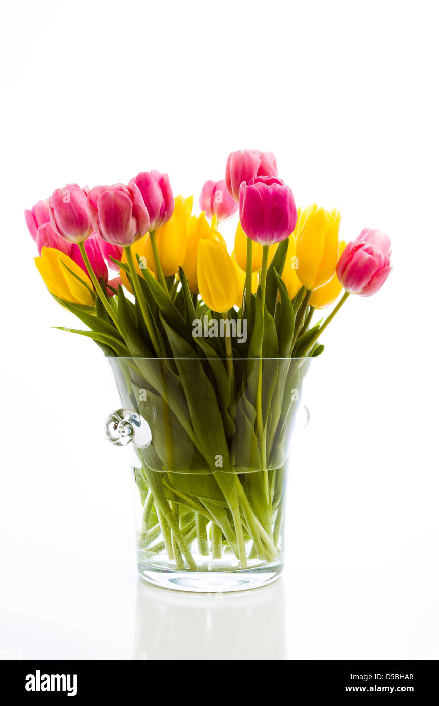 Yellow and pink tulips in spring bouquet Stock Photo - Alamy