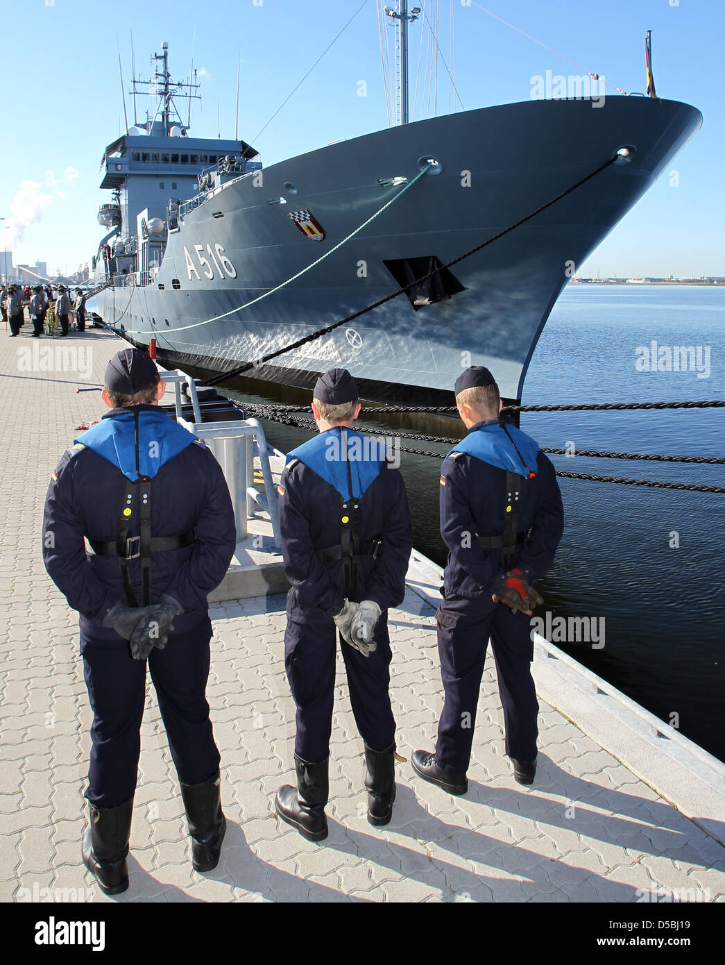 German Navy supply ship 'Donau' leaves the port of Rostock, Germany, 06