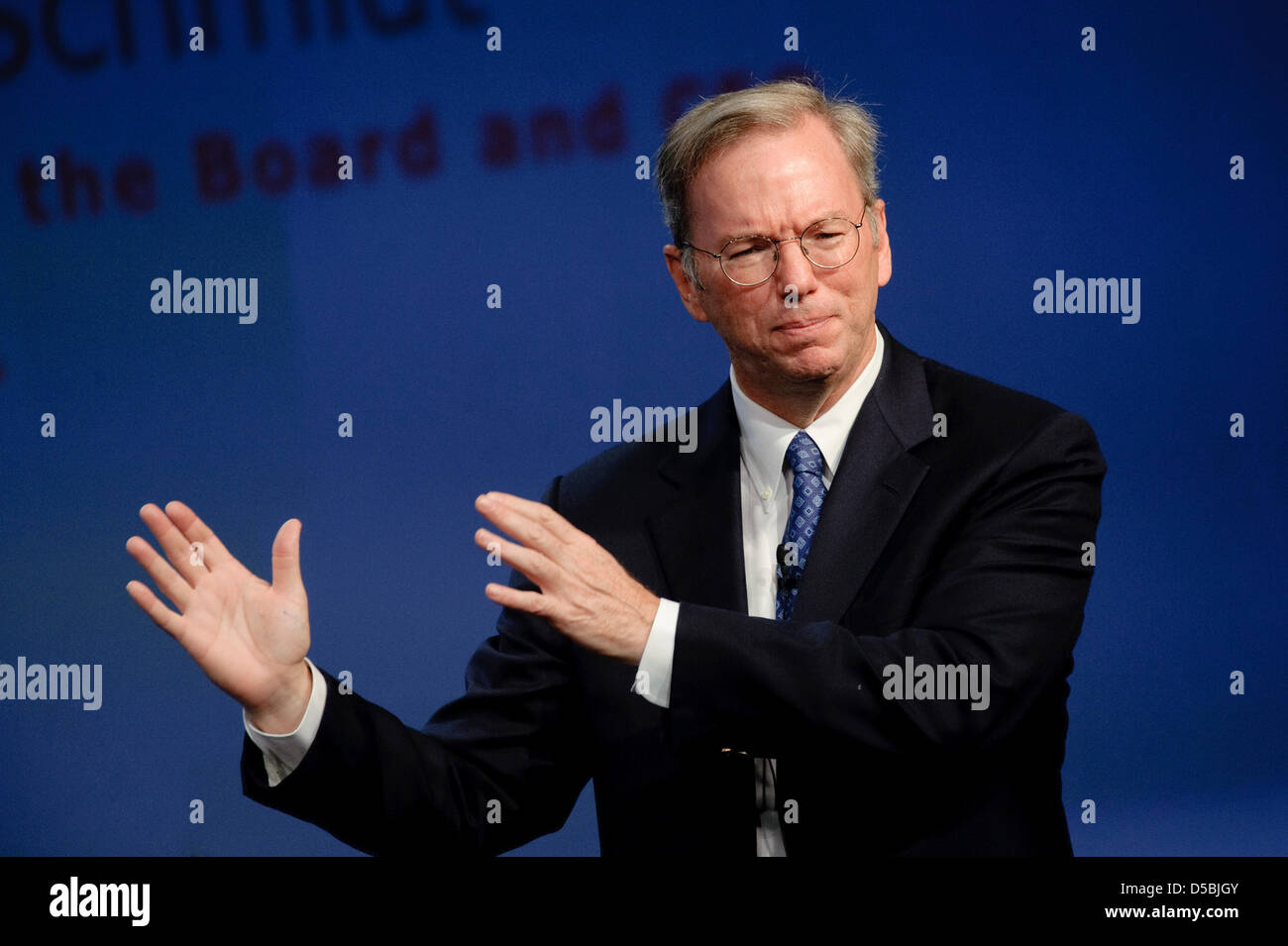 Google CEO Eric Schmidt delivers a press conference at the International radio exhibition IFA in Berlin, Germany, 07 September 2010. The worldwide biggest industrial exhibition for consumer electronics is open from 03 until 08 September 2010 at the exhibition hall situated under the radio tower in Berlin. Photo: ROBERT SCHLESINGER Stock Photo