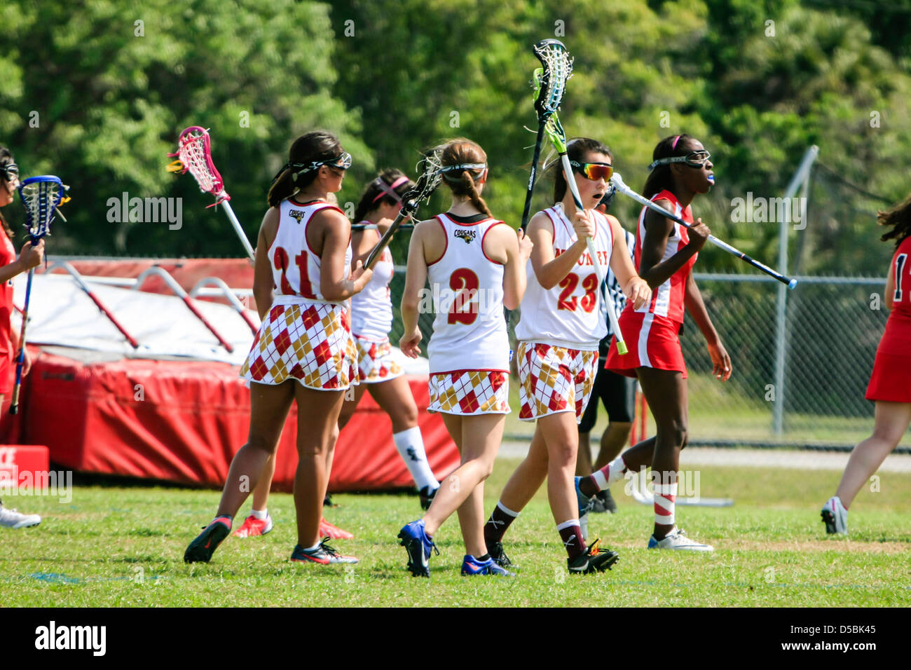High School girls from Florida playing an Interschool La Crosse game