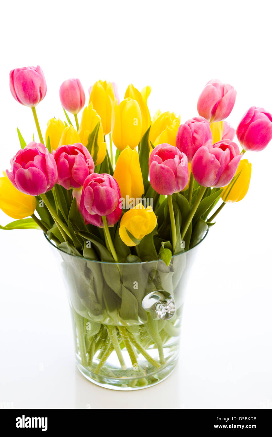 Yellow and pink tulips in spring bouquet Stock Photo - Alamy