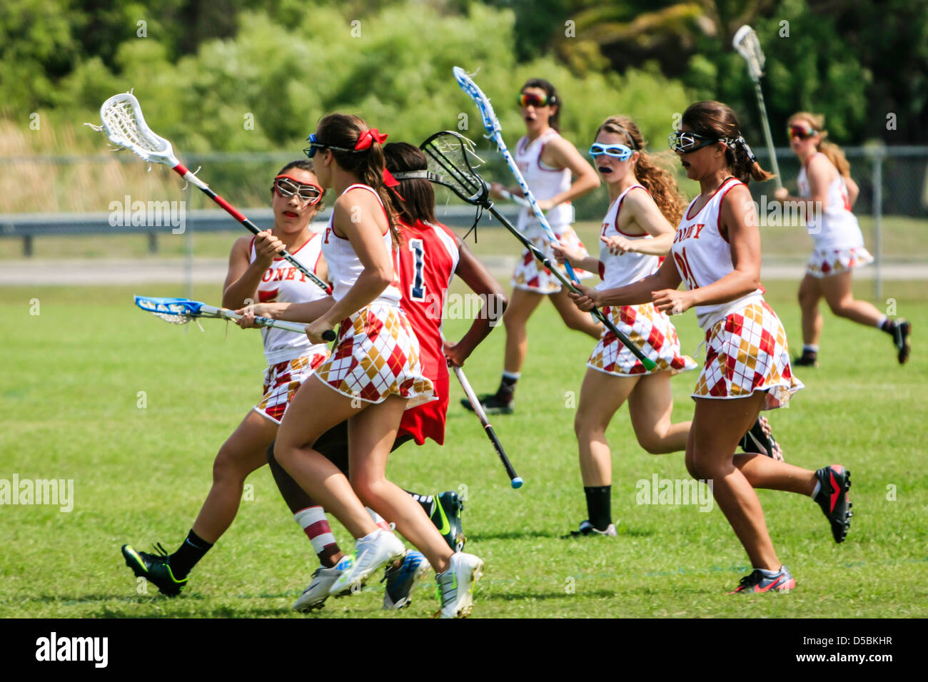 High School girls from Florida playing an Interschool La Crosse game