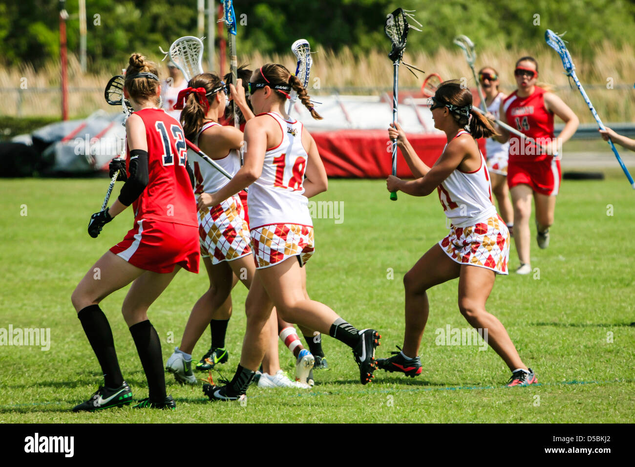 High School girls from Florida playing an Interschool La Crosse game