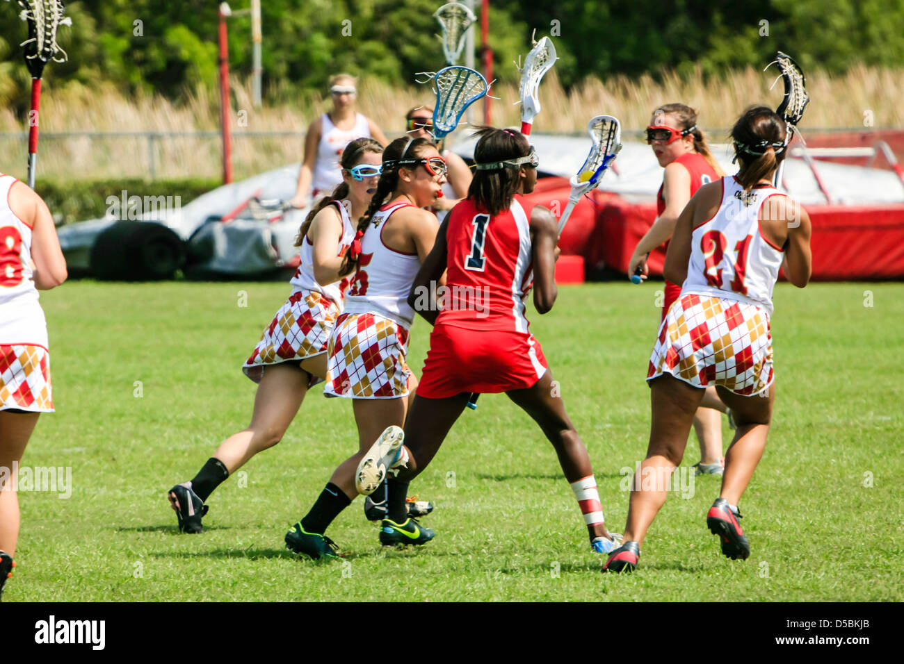 High School girls from Florida playing an Interschool La Crosse game