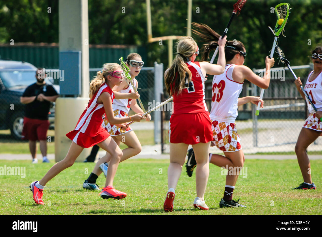High School girls from Florida playing an Interschool La Crosse game
