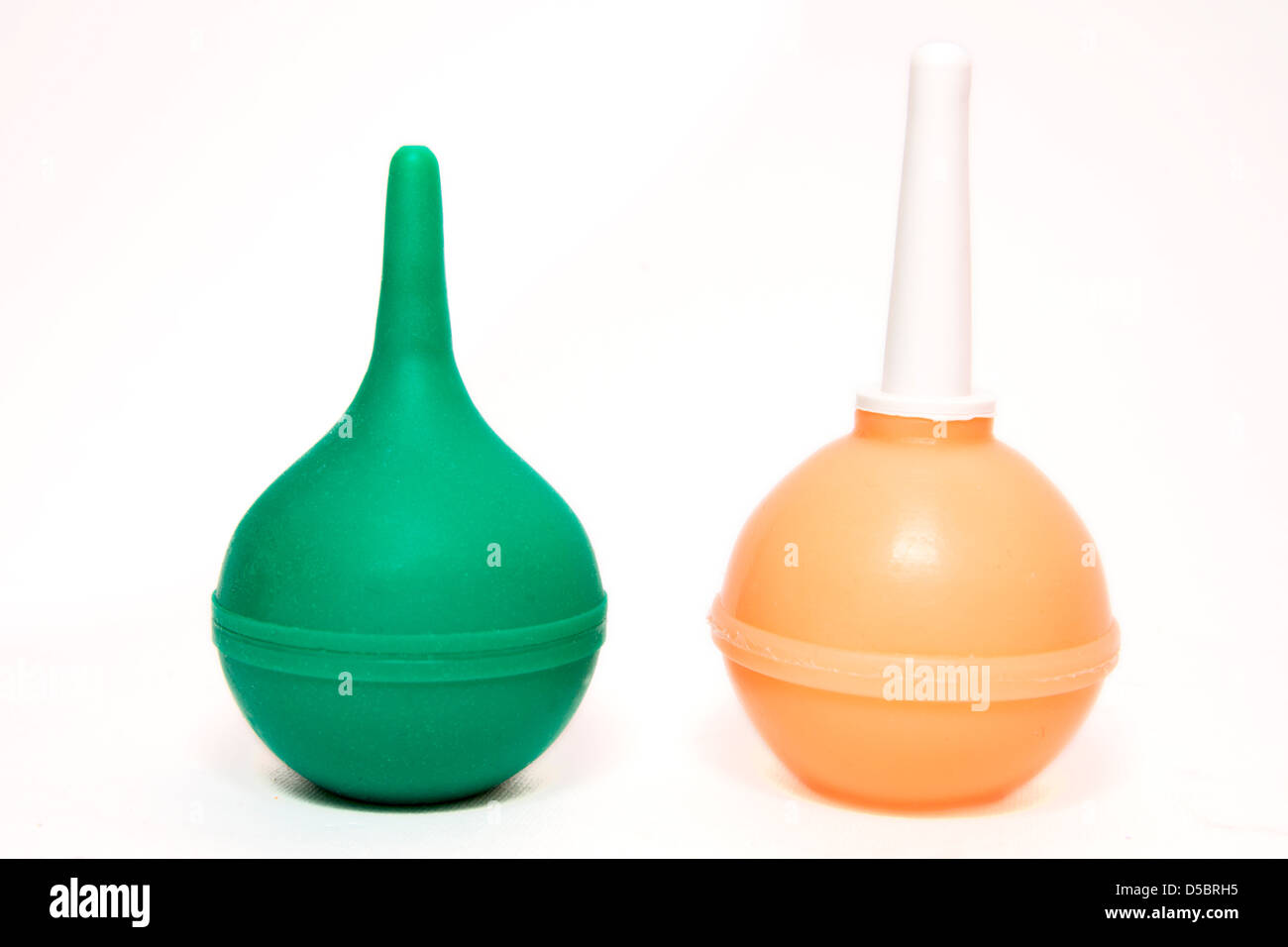 Two medical rubber enemas isolated on a white background Stock Photo