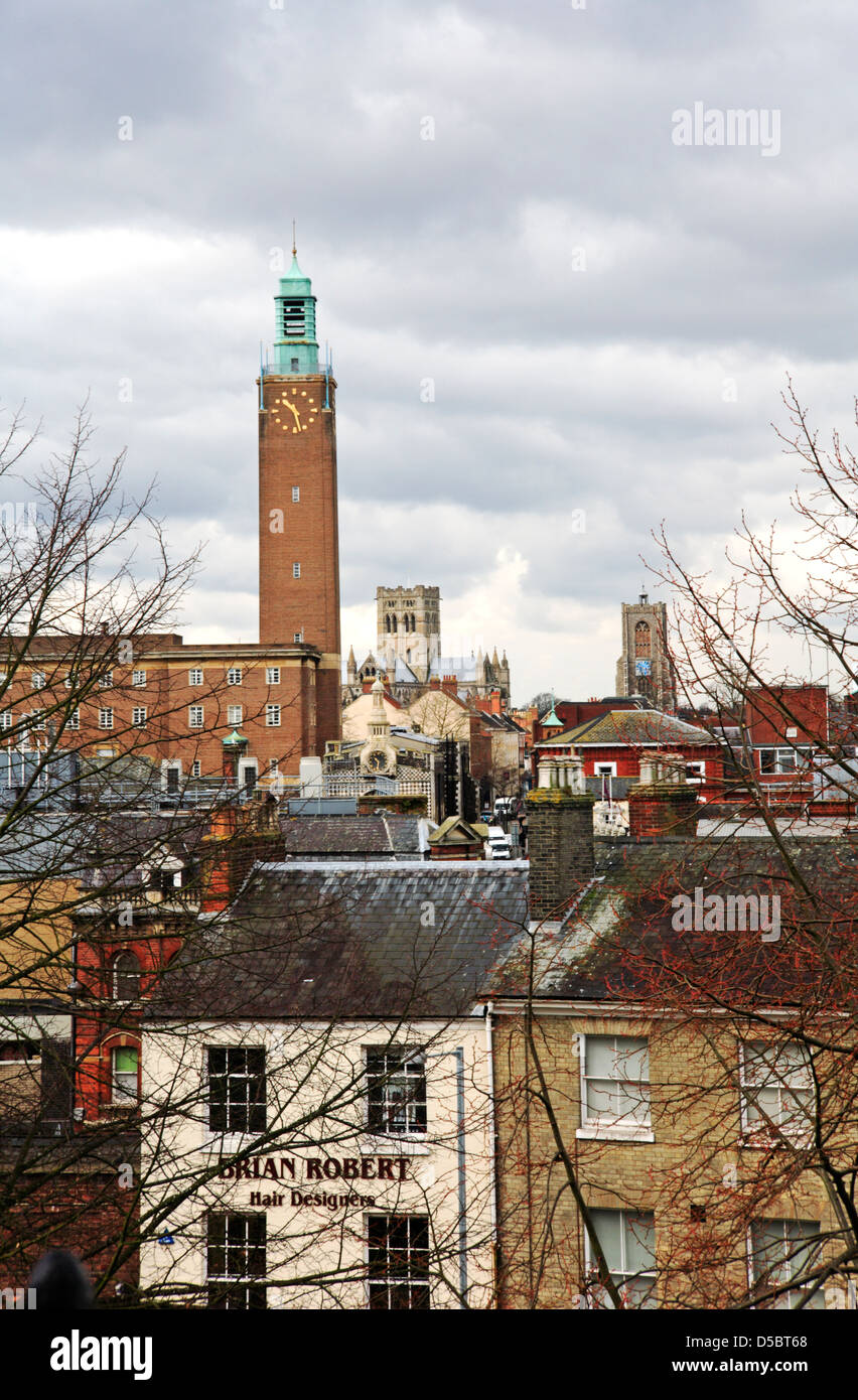 A view of the City Hall clock tower and the Roman Catholic Cathedral of