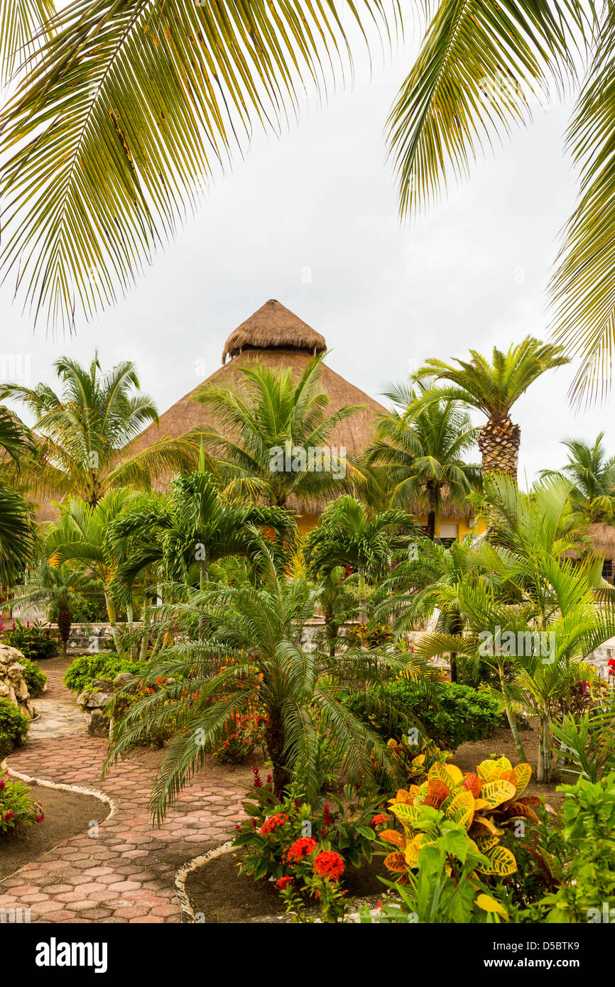 A tropical garden at the cruise ship terminal Puerta Maya in Cozumel, Mexico. Stock Photo