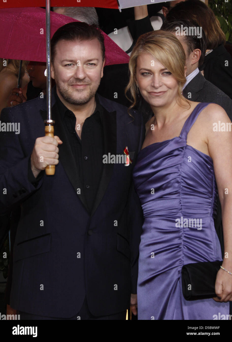 Host Ricky Gervais and his wife Jane Fallon arrive for the 67th Golden Globe Awards in Los Angeles, USA, 17 January 2010. The Globes honor excellence in cinema and television. Photo: Hubert Boesl Stock Photo