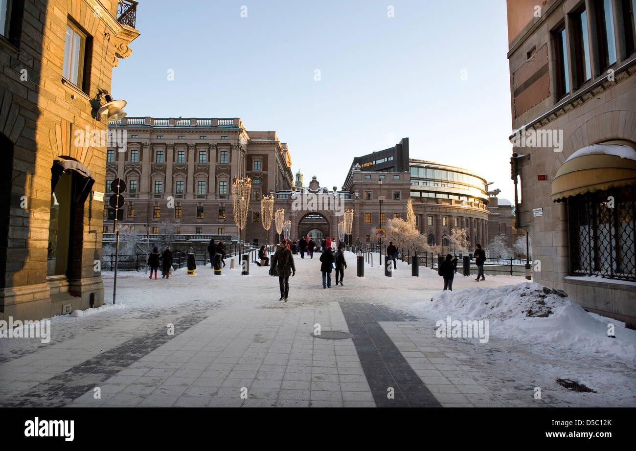 The centre of Stockhom near the Royal Palace in winter. Stock Photo