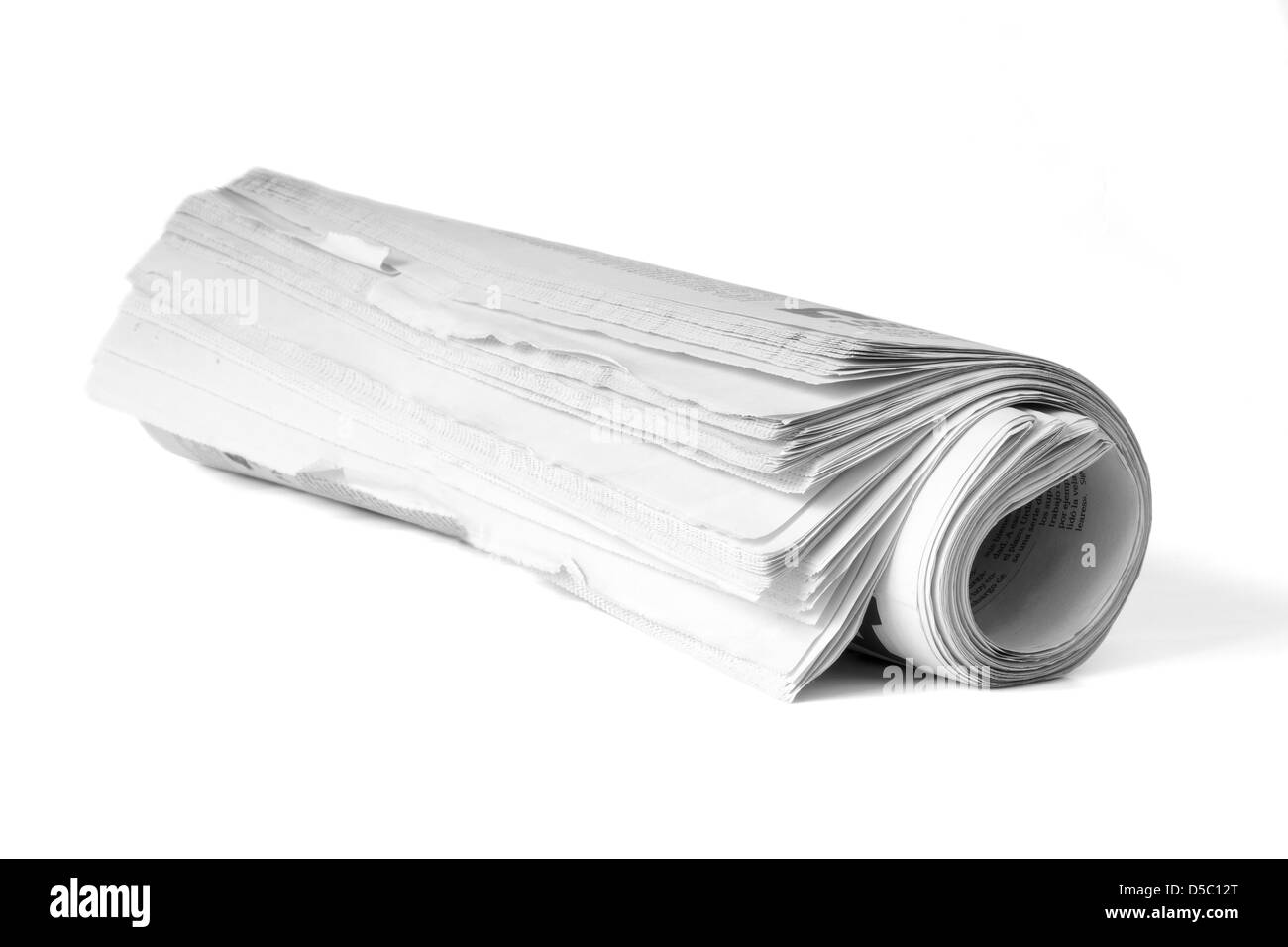 Roll of newspaper on a white background Stock Photo