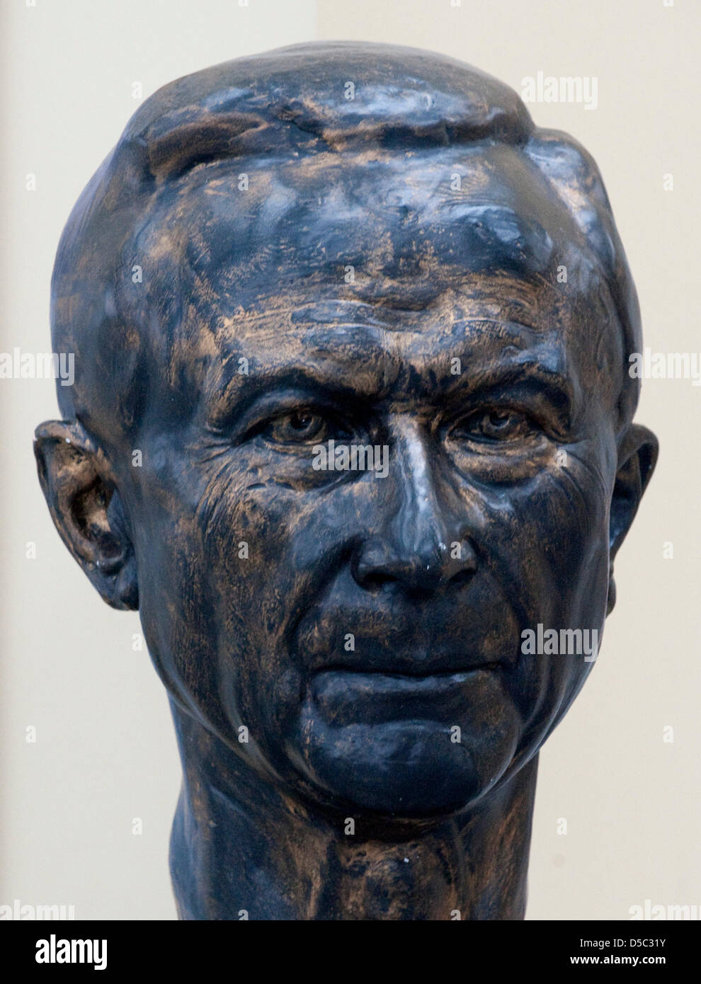 FILE - The file photo dated 18 January 2010 shows a bust of Hugo Junkers, a German avaition pioneer (1859-1935) on display at the 'Technikmuseum Hugo Junkers' in Dessau, Germany. Hugo Junkers, one of the most important air craft designers of his time, died 75 years ago. Among other planes, he designed the landmark F13 (in1919), the world's first airplane solely made of steel. Photo Stock Photo