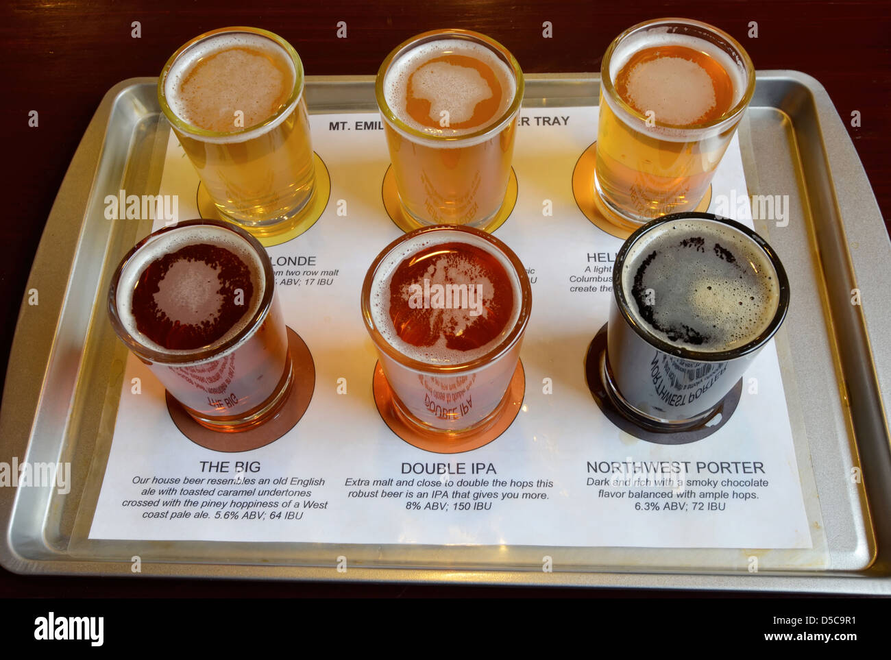 Sample tray of beers at the Mt. Emily Ale House in La Grande, Oregon