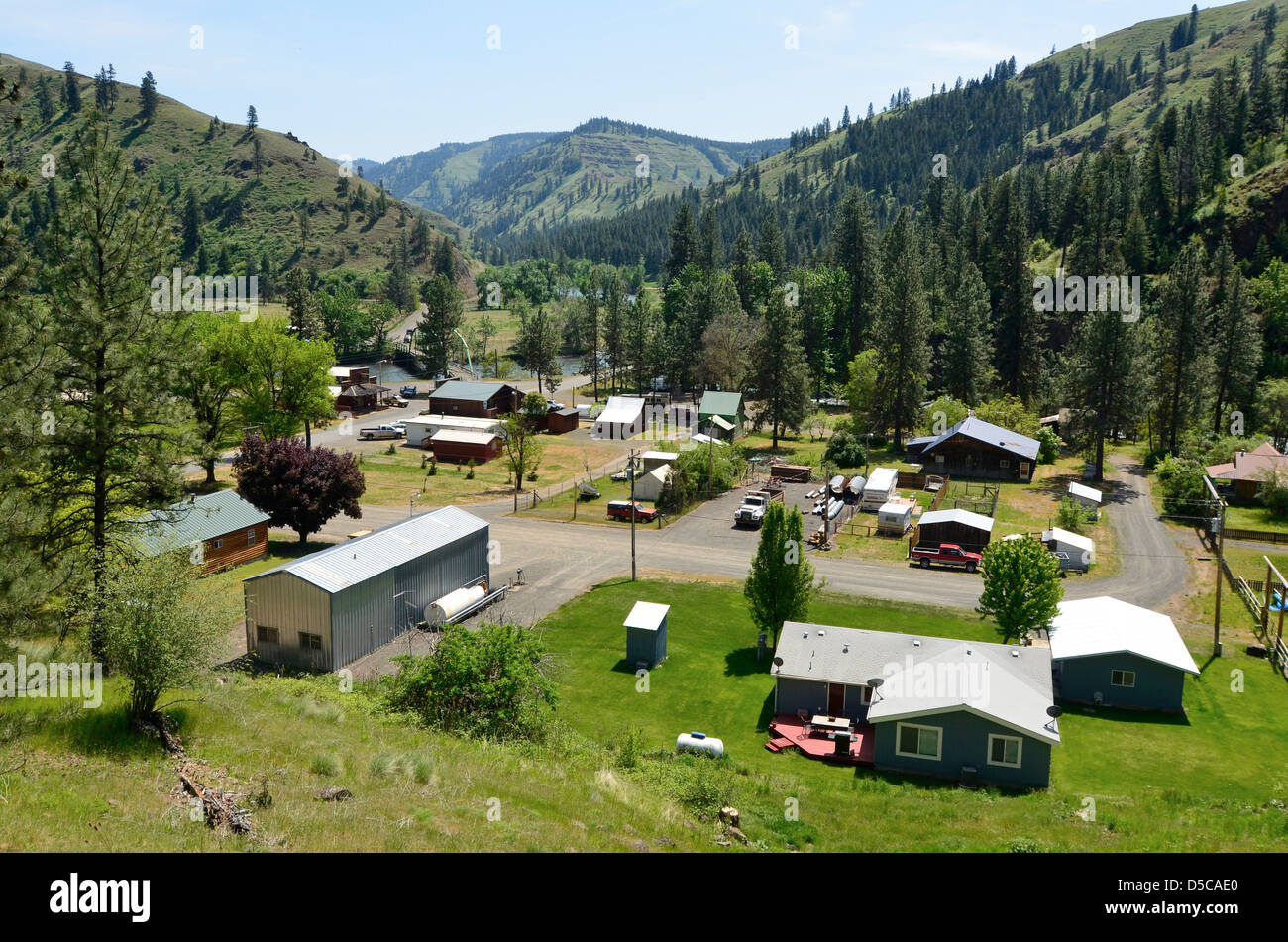The small town of Troy along the Grande Ronde River in Northeast Stock
