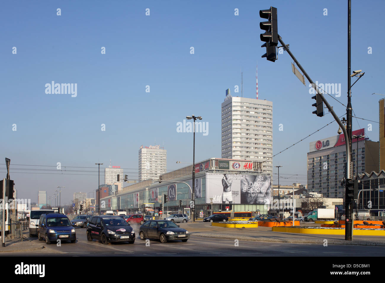 Warsaw, Poland, on Rondo Romana Dmowskiego cars in the city center Stock Photo