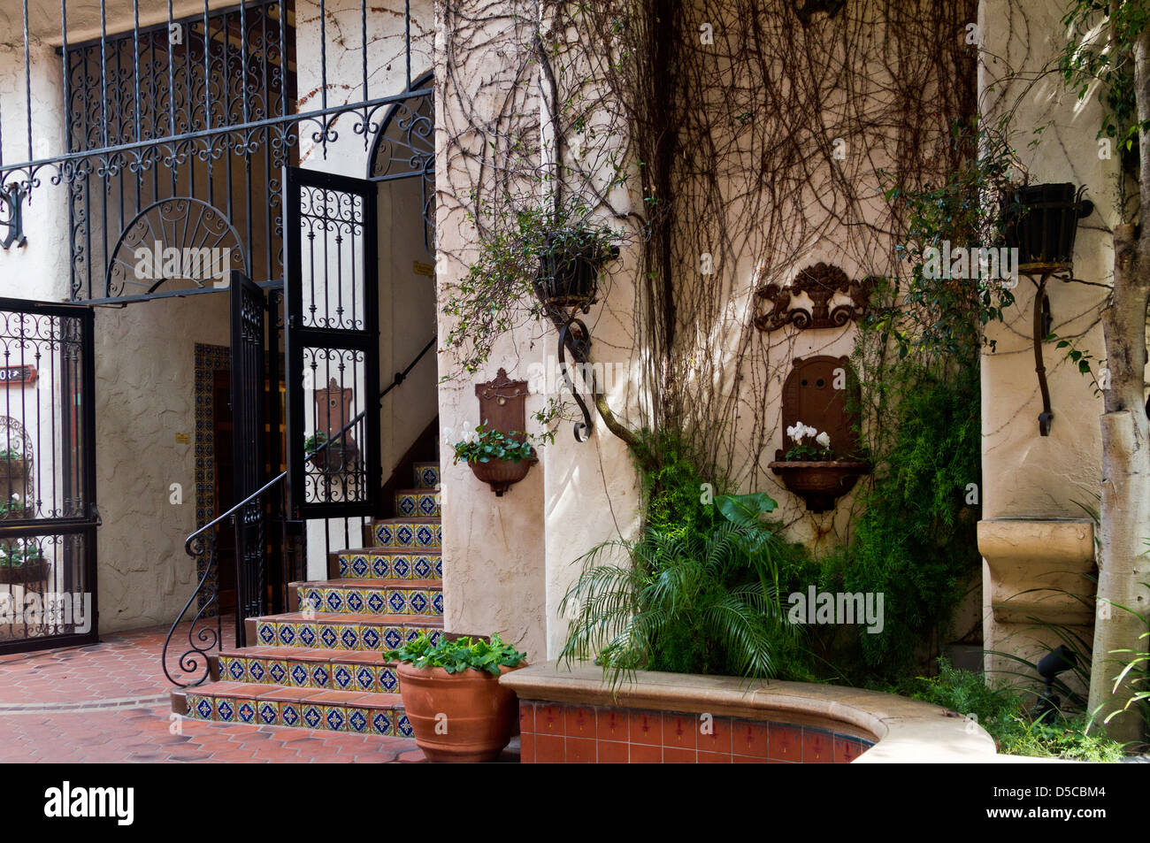 A luxuriant decorative Spanish style building in Santa Barbara, California Stock Photo