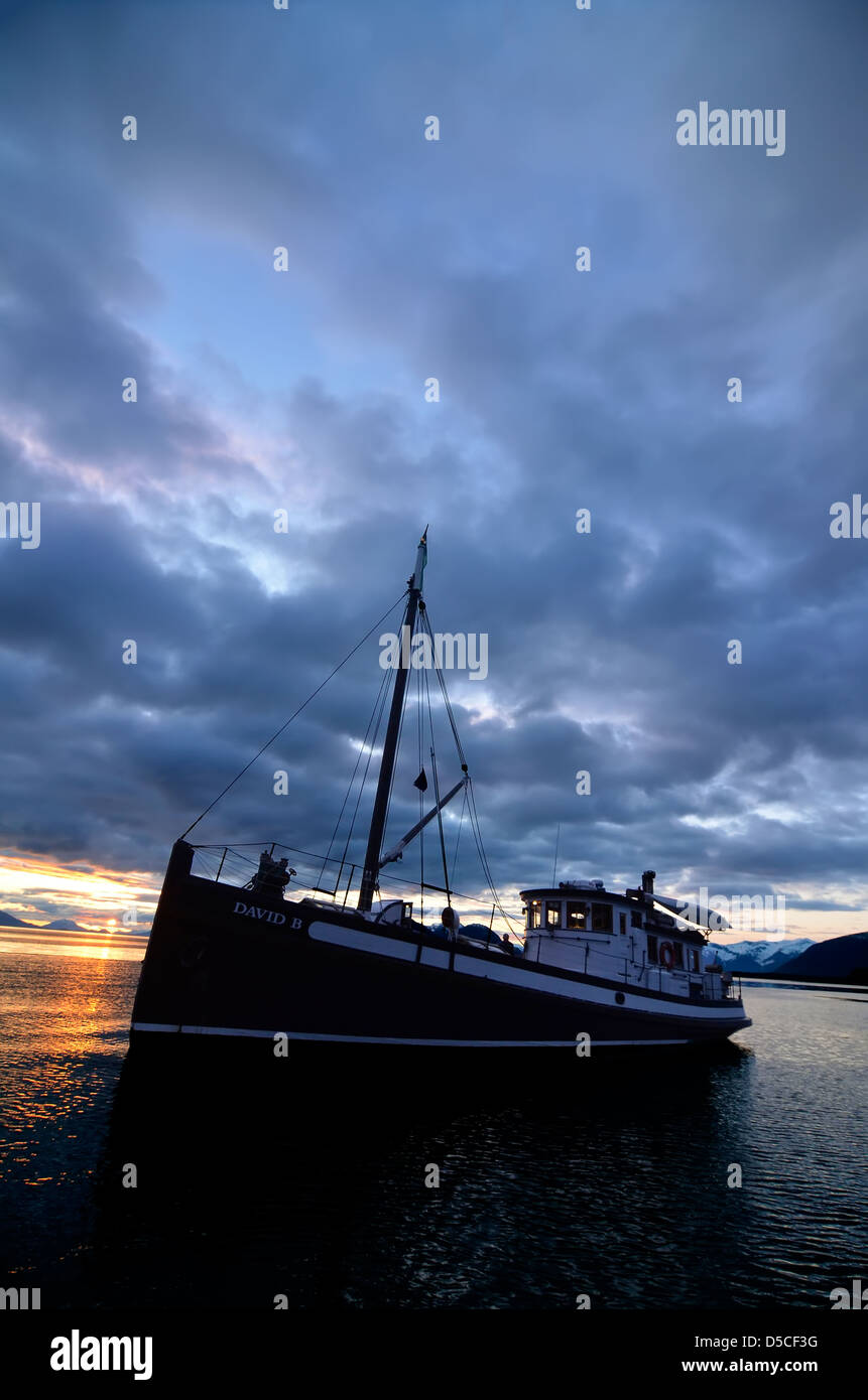The David B, a restored boat used for cruising tours, Holkham Bay, Alaska. Stock Photo