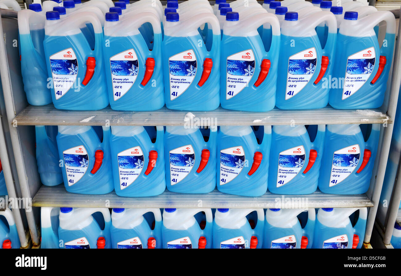 Bottles of anti freeze for sale, Poland Stock Photo Alamy