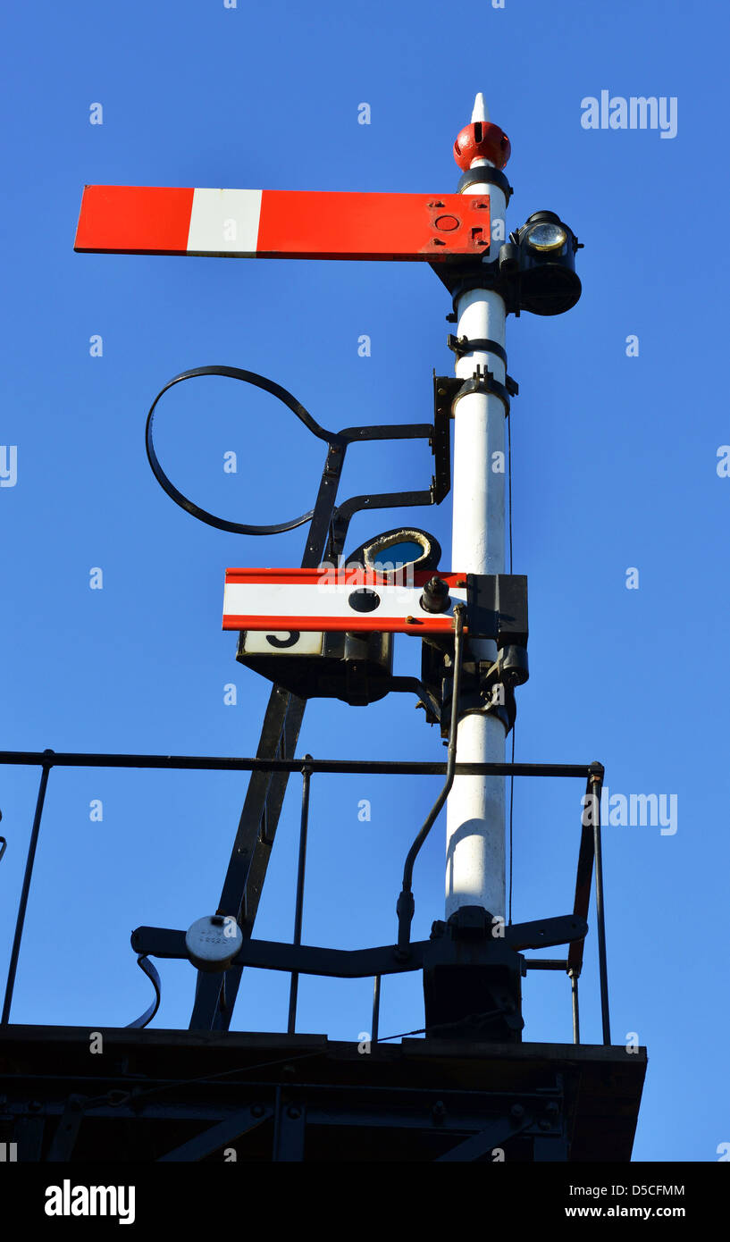 Railway signal, Railway signal in stop position, Britain, UK Stock Photo