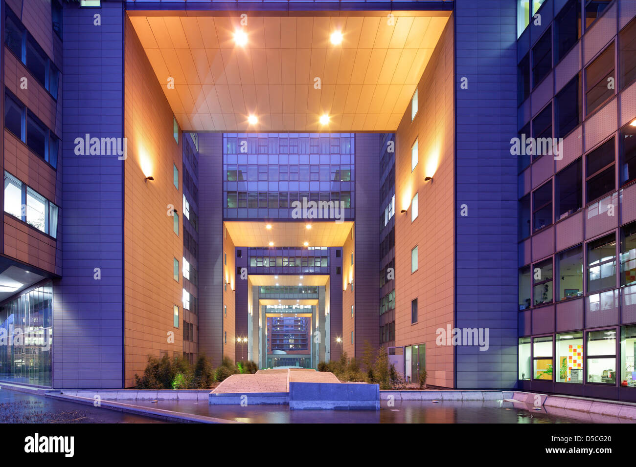 Berlin germany illuminated courtyard isozaki building hi-res stock ...