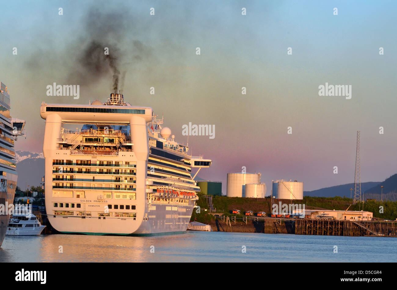 Cruise ship and oil terminal in Juneau, Alaska. Stock Photo