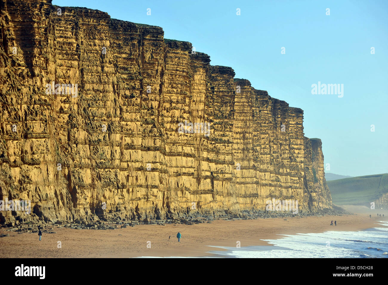 West Bay Beach and East cliff, Westbay, Dorset, Britain, UK Stock Photo